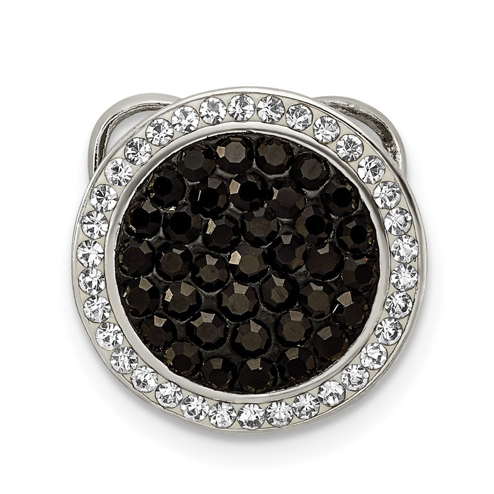 Sterling Silver Black and White Crystal Circle Chain Slide, 15 x 15 mm