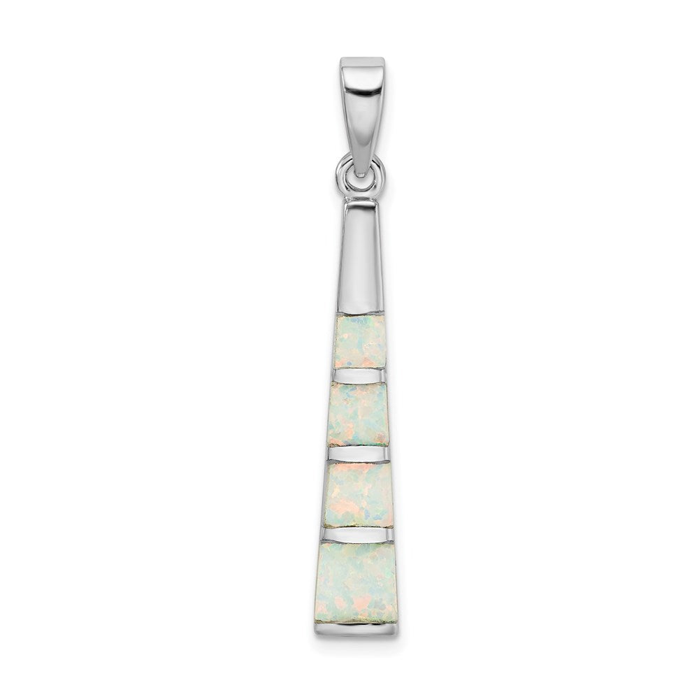 Sterling Silver Rhodium-plated White Created Opal Bar Pendant, 41 x 6 mm