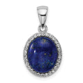 Sterling Silver Rhodium-plated Polished w/Lapis & White Topaz Pendant, 0.27 ct, 23 x 13 mm