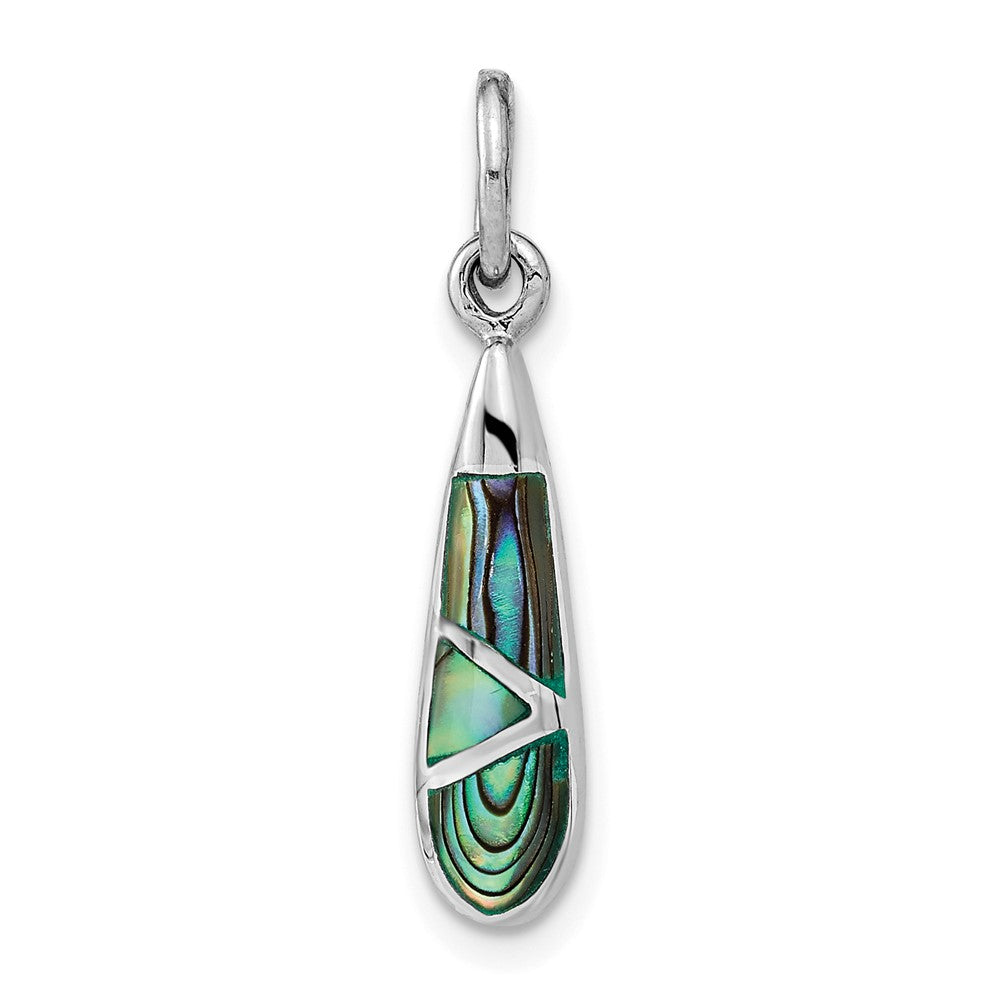 Sterling Silver Rhodium-plated Abalone Teardrop Pendant, 25 x 5 mm