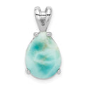 Sterling Silver Rhodium-plated Lab Created Larimar Teardrop Pendant, 20 x 10 mm