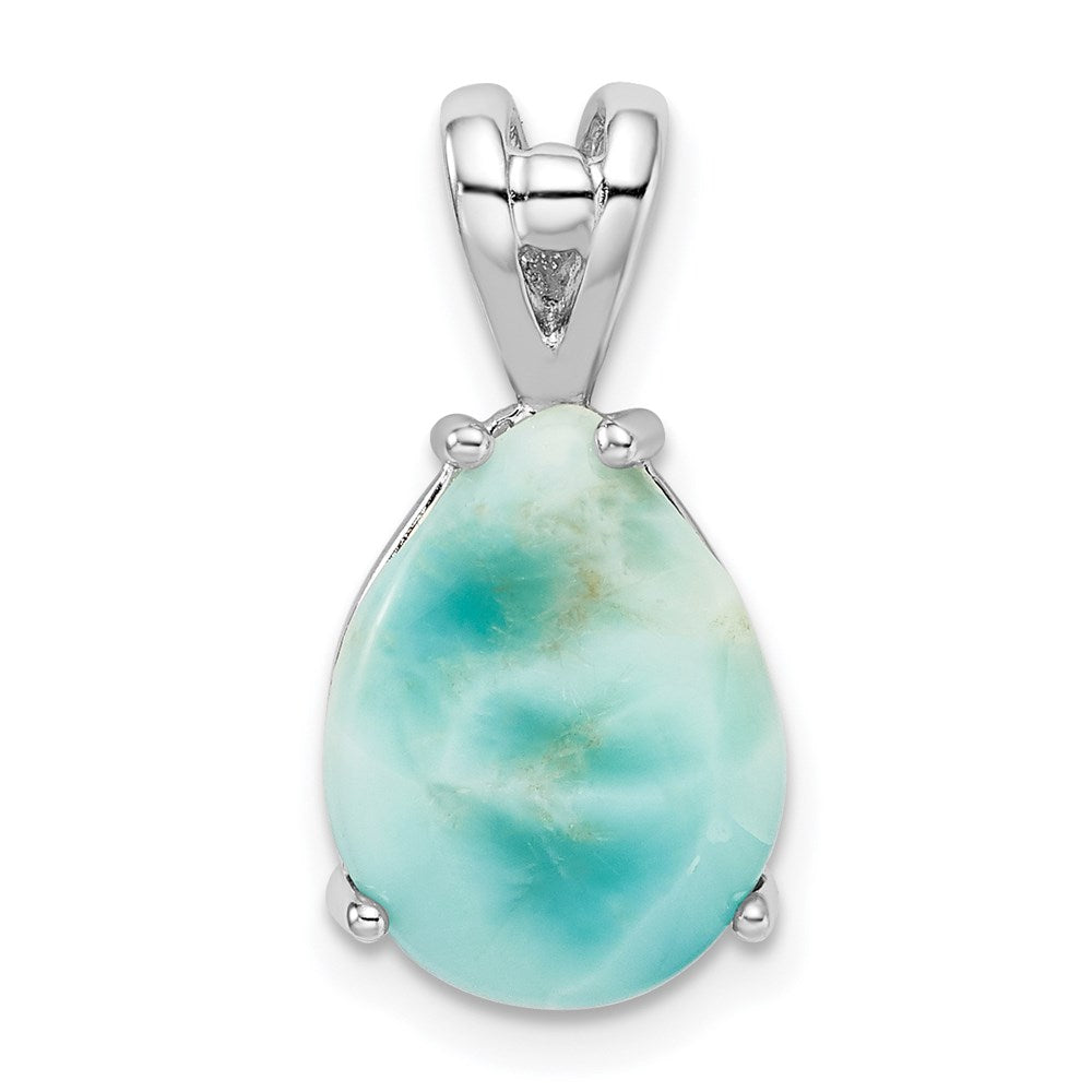 Sterling Silver Rhodium-plated Lab Created Larimar Teardrop Pendant, 20 x 10 mm