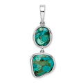 Sterling Silver Rhodium-plated w/Reconstituted Turquoise Pendant, 38 x 15 mm