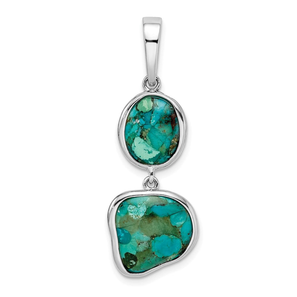 Sterling Silver Rhodium-plated w/Reconstituted Turquoise Pendant, 38 x 15 mm
