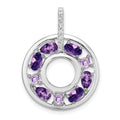 Sterling Silver Rhodium-plated Amethyst and CZ Circle Pendant, 1.3 ct, 28 x 21 mm