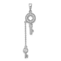 Sterling Silver Rhodium-Plated w/ CZ Key Pendant, 24 x 8.2 mm