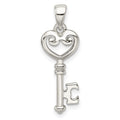 Sterling Silver Polished Small Heart Key Pendant, 26.6 x 8.7 mm