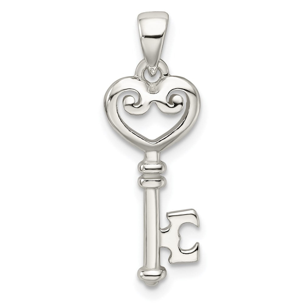 Sterling Silver Polished Small Heart Key Pendant, 26.6 x 8.7 mm
