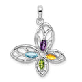 Sterling Silver Rhodium-plated PE CI AM Swiss BT Butterfly Pendant, 0.85 ct, 33.5 x 25 mm