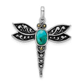Sterling Silver Rhodium/Oxidized Recon. Turq/Marcasite Dragonfly Pendant, 29 x 24 mm