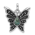 Sterling Silver Rhodium/Oxidized Reconstituted Turquoise Butterfly Pendant, 25.5 x 20.5 mm