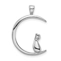 Sterling Silver Rhodium-plated Cat On Moon Pendant, 24.65 x 17.2 mm