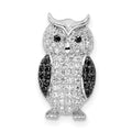 Sterling Silver Rhodium-plated Polished Black and White CZ Owl Slide Pendant, 17 x 9.5 mm