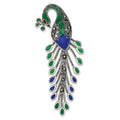 Sterling Silver Antiqued Green/Red/Blue Epoxy Marcasite Peacock Slide, 64 x 20 mm