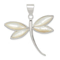 Sterling Silver White Shell Dragonfly Pendant, 41 x 45 mm