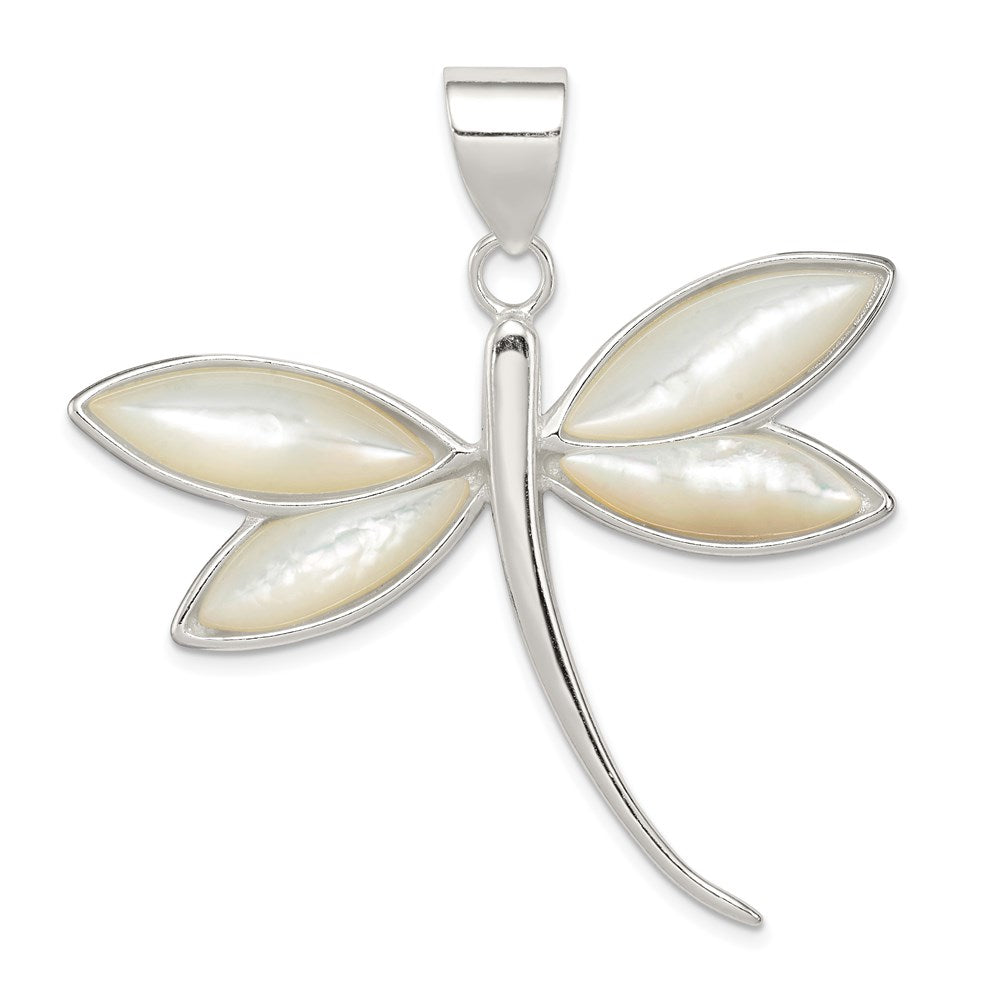 Sterling Silver White Shell Dragonfly Pendant, 41 x 45 mm