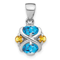 Sterling Silver Rhodium-plated Blue Topaz and Citrine Pendant, 1.13 ct, 20 x 12 mm