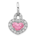 Sterling SilverRhodium Plated Pink and Clear CZ Heart Pendant, 27 x 16 mm