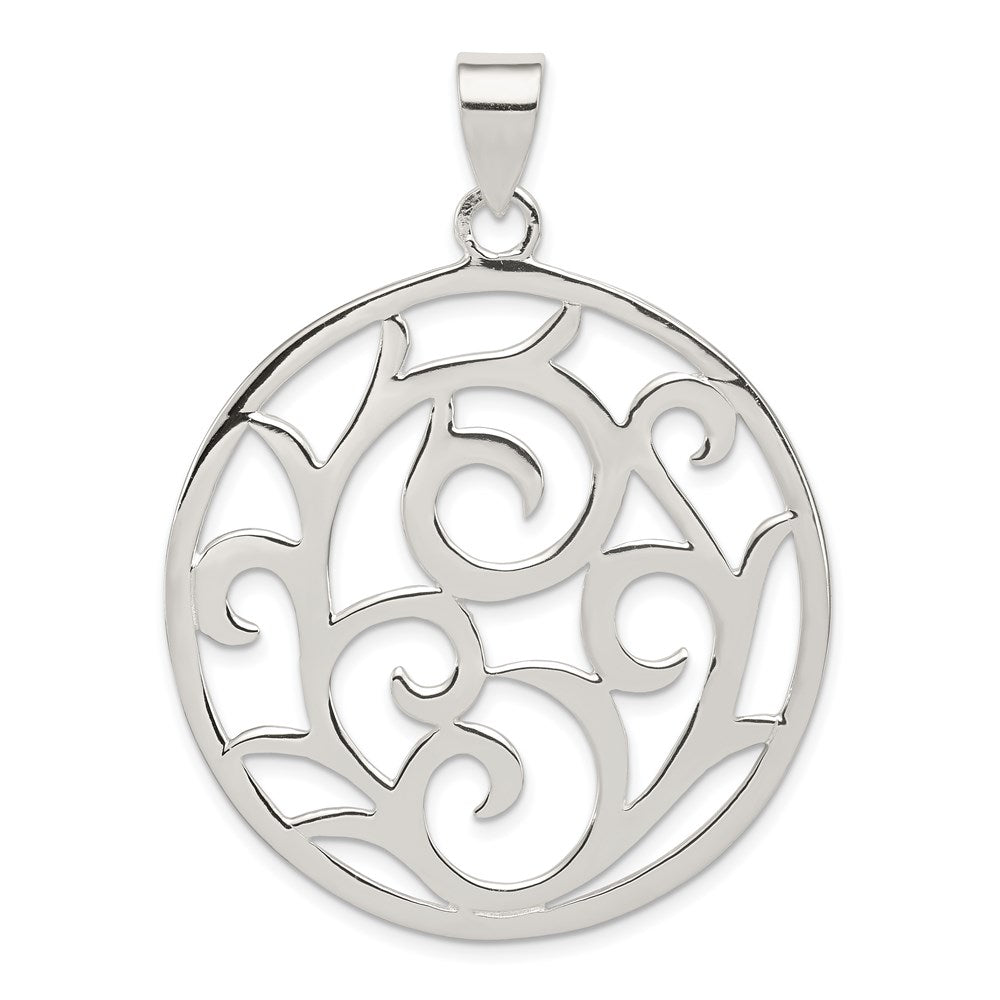 Sterling Silver Fancy Round Pendant, 51 x 40 mm