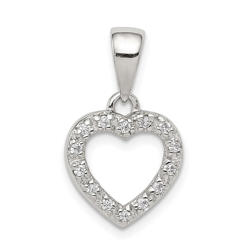 Sterling Silver Rhodium-plated CZ Heart Shape Pendant, 21 x 12 mm