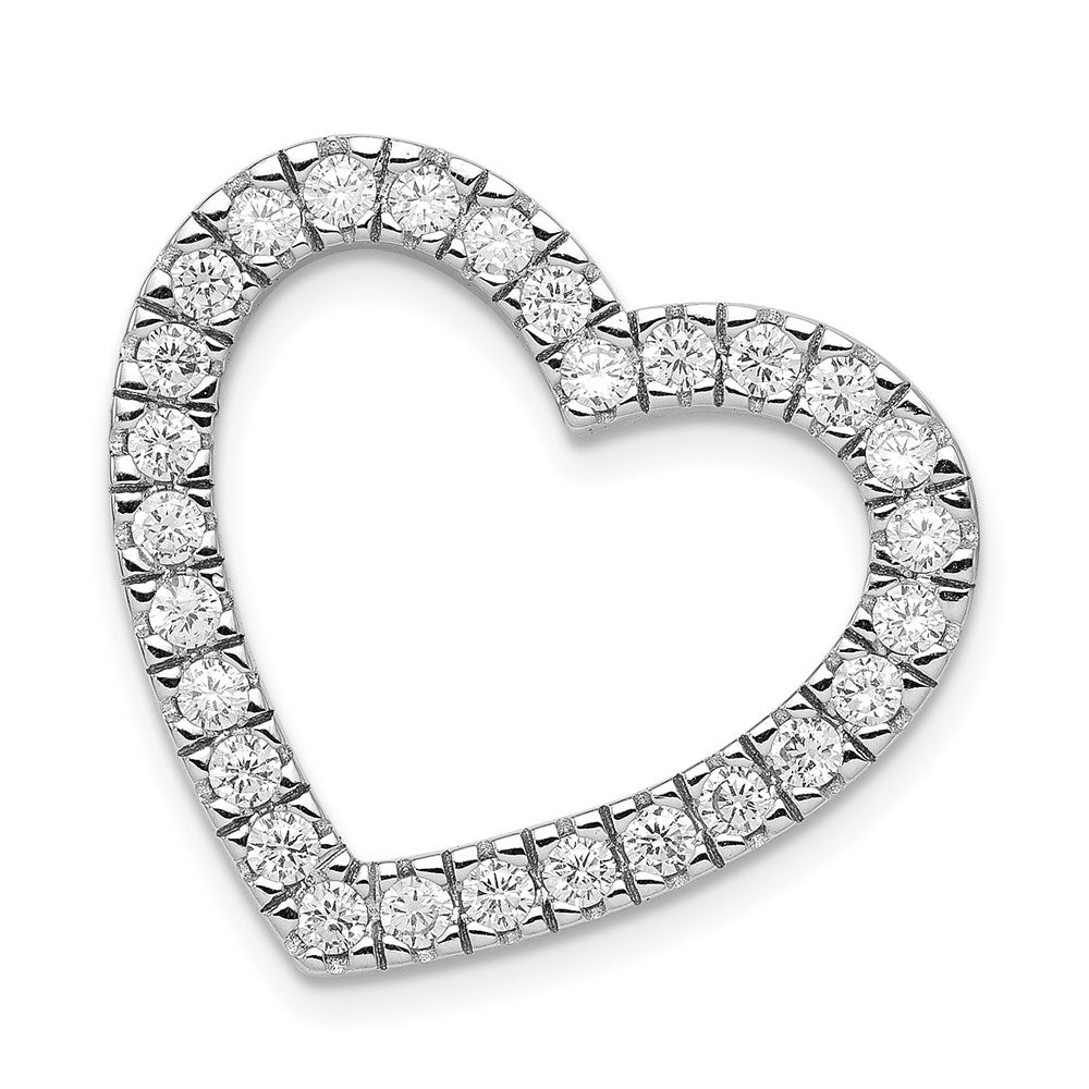 Sterling Silver Rhodium-plated CZ Heart Slide Pendant, 23 x 23 mm