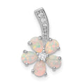 Sterling Silver Rhdoium Plated Opal Flower Pendant, 19 x 10 mm
