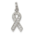 Sterling Silver Rhodium-plated CZ Awareness Ribbon Pendant, 15 x 9 mm