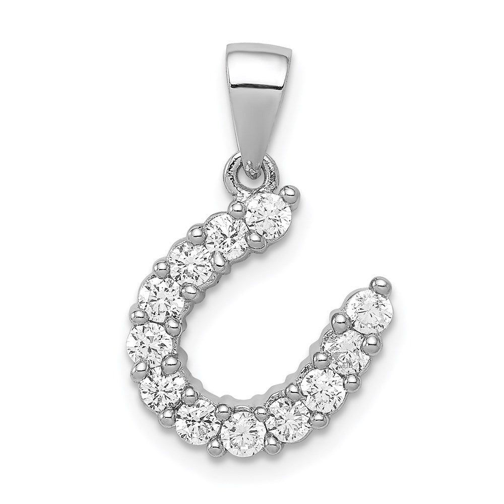 Sterling Silver Rhodium-plated Horseshoe CZ Pendant, 14 x 14 mm