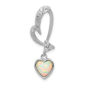 Sterling Silver Rhodium Plated Opal and CZ Heart Pendant, 33 x 12 mm