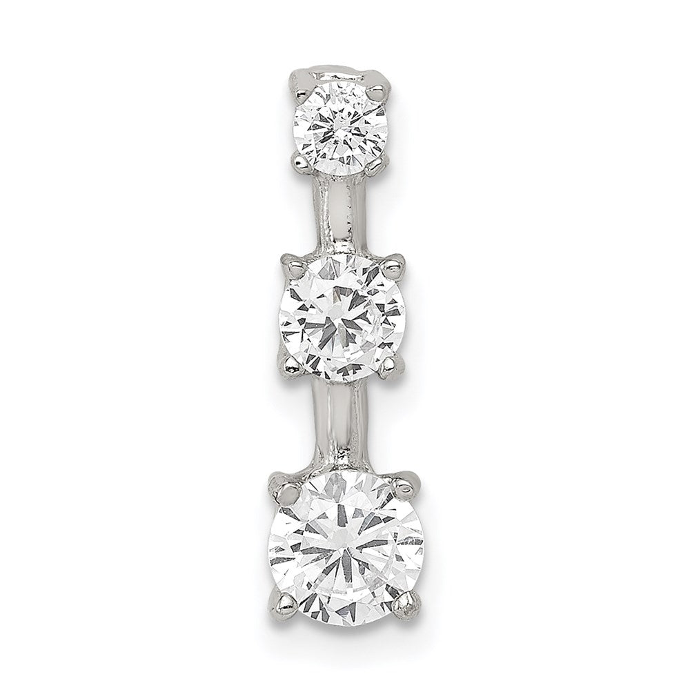 Sterling Silver Rhodium-plated 3-stone CZ Pendant, 19 x 5 mm