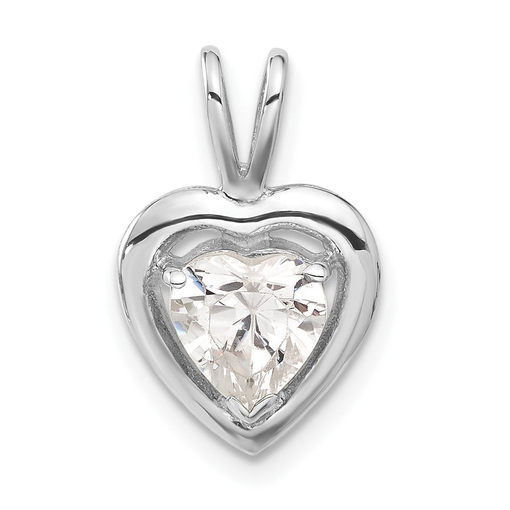 Sterling Silver CZ Heart Pendant, 17.8 x 11.4 mm