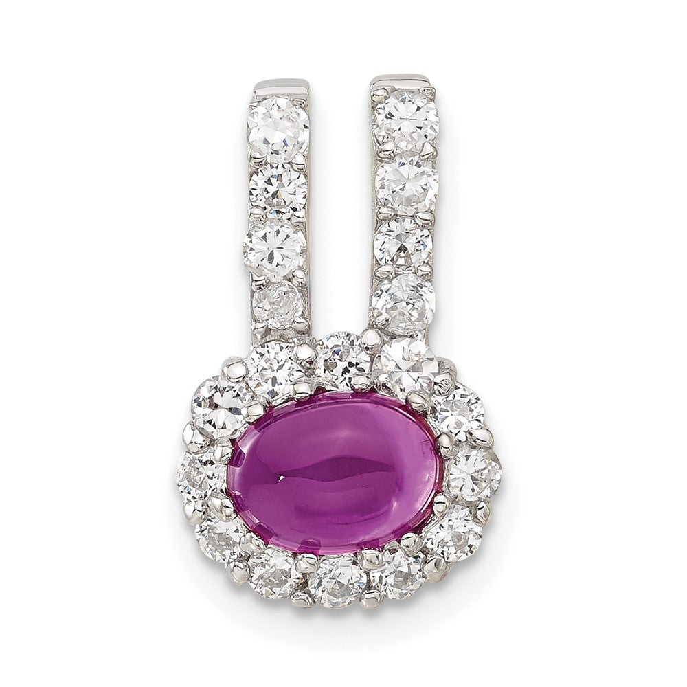 Sterling Silver Pink & Clear CZ Pendant Slide, 18.4 x 11.15 mm