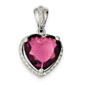 Sterling Silver Heart Red CZ Pendant, 31 x 18 mm