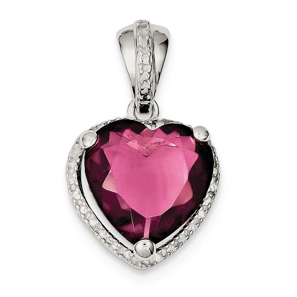 Sterling Silver Heart Red CZ Pendant, 31 x 18 mm