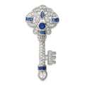 Sterling Silver Rhodium-plated Blue and Clear CZ Key Slide, 48 x 21 mm