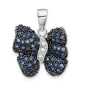 Sterling Silver Antiqued Blue & Clear CZ Butterfly Pendant, 23.5 x 19 mm