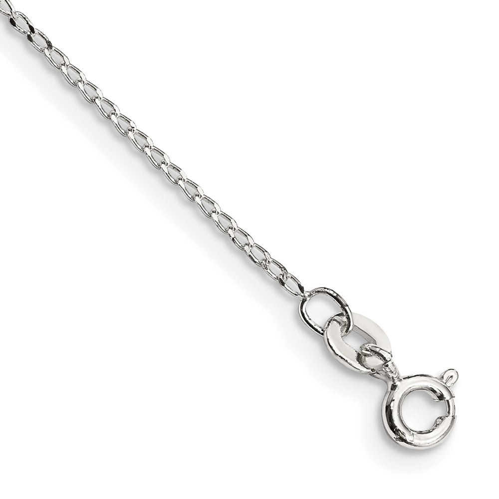 Sterling Silver 1mm Open Elongated Link Curb Chain Anklet, 10 x 1 mm