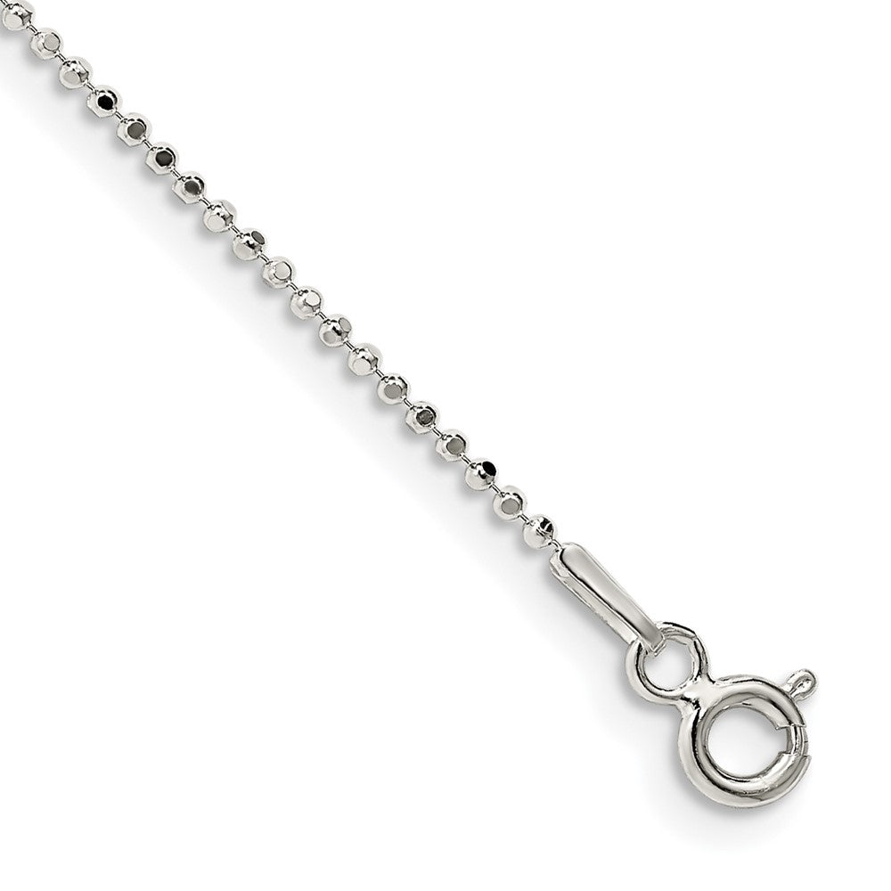Sterling Silver 1.05mm Square Fancy Beaded Chain Anklet, 9 x 1.05 mm