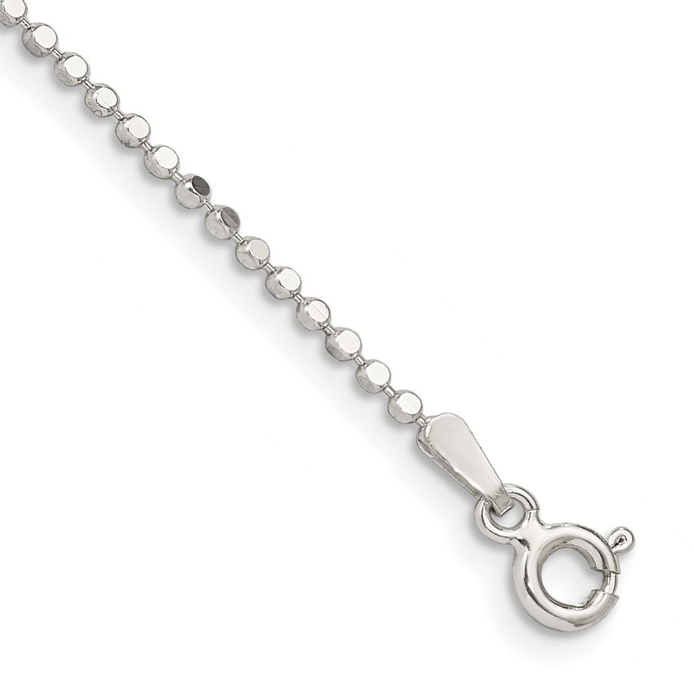 Sterling Silver 1.15mm Square Fancy Beaded Chain Anklet, 9 x 1.15 mm