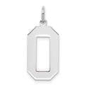 Sterling Silver/Rhodium-plated Polished Number 0 Charm, 24 x 10 mm