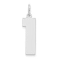 Sterling Silver/Rhodium-plated Polished Number 1 Charm, 24 x 10 mm