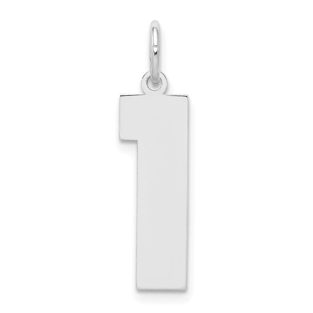 Sterling Silver/Rhodium-plated Polished Number 1 Charm, 24 x 10 mm