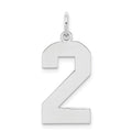 Sterling Silver/Rhodium-plated Polished Number 2 Charm, 24 x 10 mm