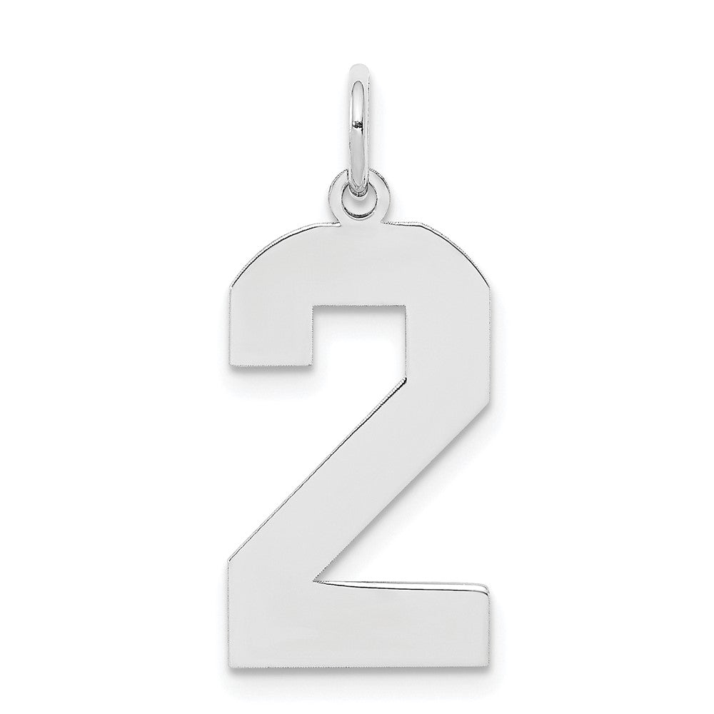 Sterling Silver/Rhodium-plated Polished Number 2 Charm, 24 x 10 mm