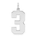 Sterling Silver/Rhodium-plated Polished Number 3 Charm, 24 x 10 mm