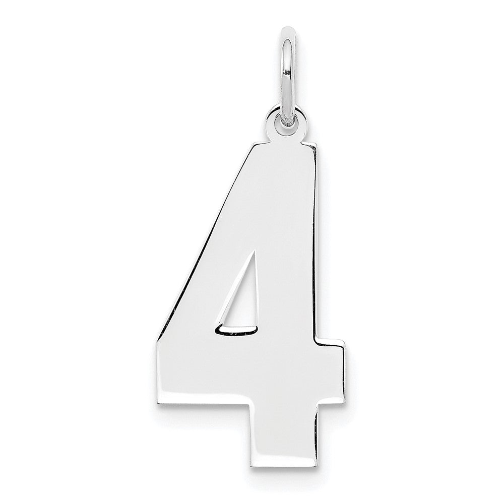 Sterling Silver/Rhodium-plated Polished Number 4 Charm, 24 x 10 mm