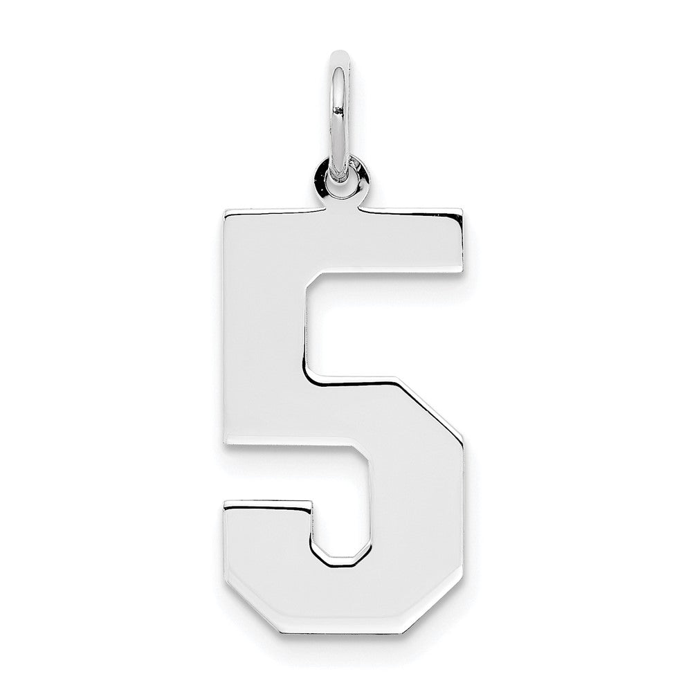 Sterling Silver/Rhodium-plated Polished Number 5 Charm, 24 x 10 mm