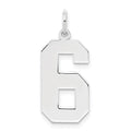 Sterling Silver/Rhodium-plated Polished Number 6 Charm, 24 x 10 mm