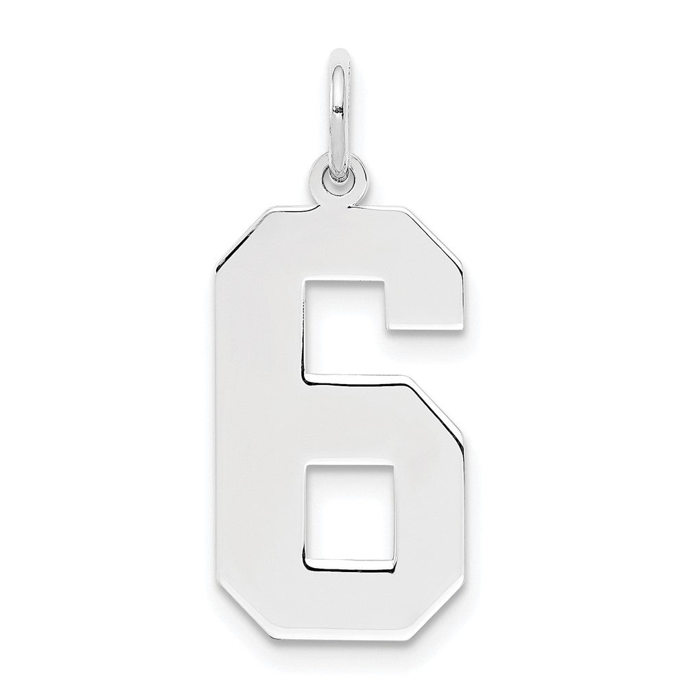 Sterling Silver/Rhodium-plated Polished Number 6 Charm, 24 x 10 mm