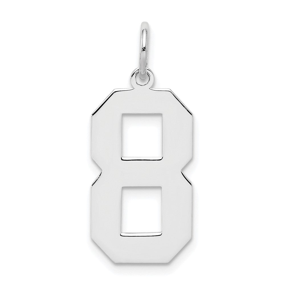 Sterling Silver/Rhodium-plated Polished Number 8 Charm, 24 x 10 mm